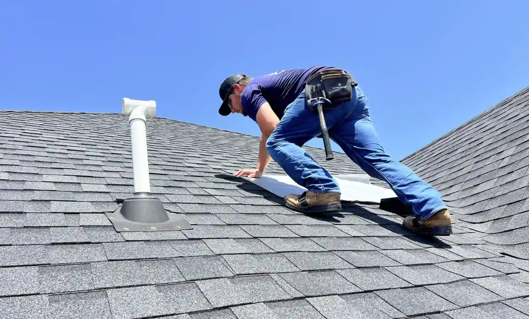 Emergency roof repair crew responding to storm damage in Bismarck, North Dakota